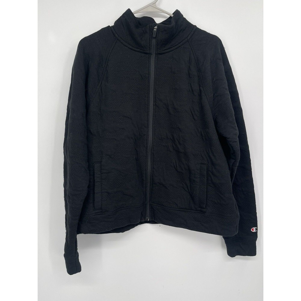 Champion XL Full Zip Jacket Women Black Excellent Textured Jacquard
